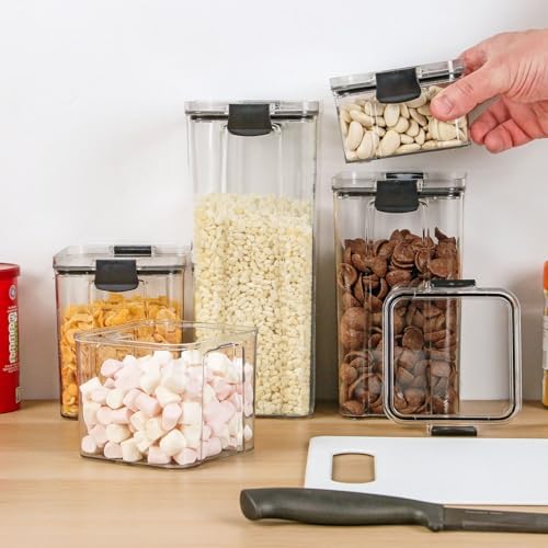 Taylor & Brown 5pc Clear Airtight Pantry & Kitchen Storage Containers | 5 Square Plastic Food Container Set with Lids | Stackable | with Locking Clips | BPA-Free | 460ml, 700ml, 950ml, 1.3L & 1.8L - Image 6