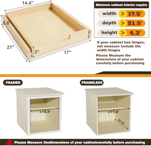 Pull Out Cabinet Organizer, 17''W×21''D Sliding Drawers for Cabinets, Soft Close Slide Out Wooden Pull out Drawers, Base Cabinet Organization for Kitchen, Pantry, Bathroom - Image 3