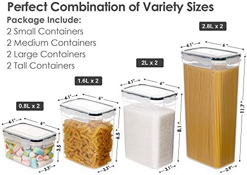 CHEFSTORY Airtight Food Storage Containers with Lids, 8 PCS Plastic Storage Canisters for Kitchen & Pantry Organization,Dry Food Canisters for Flour, Sugar and Cereal (Pack of 2) - Image 2