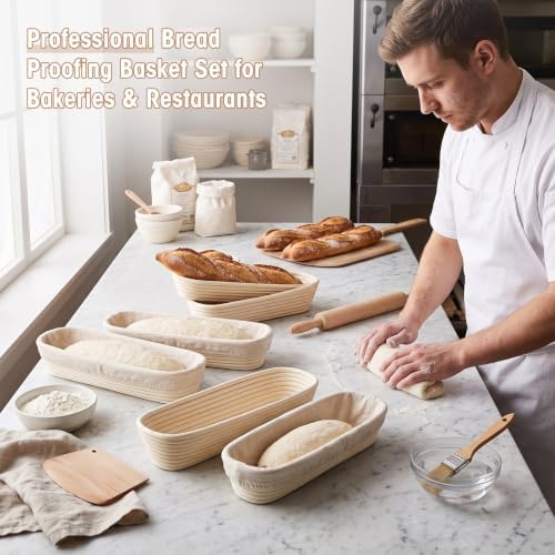 Vesici 15 Inches Baguette Banneton Proofing Basket 10 Pack with Linen Liner Baguette Banneton Bread Baking Baskets Rattan Dough Proofing Baskets for Home Bake, Bakers Supplies, Baking Gifts - Image 6