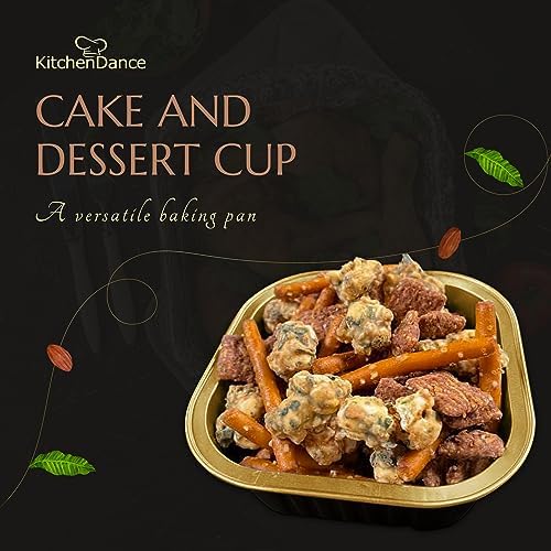 KitchenDance Disposable Foil Cake and Dessert Cup Set with Lid, 4.5 x 4.5" Square Cake Baking Pan for Hotels, Restaurants, Heavy Duty Aluminum Pan for Baking Food #A-24P (1000, Black W/Gold Interior) - Image 2