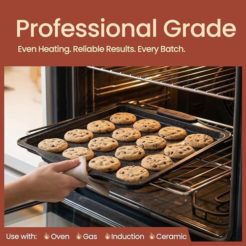 BAKKEN Kitchen Baking Pan Set - Nonstick Coating, Carbon Steel Bakeware Sets with Gray Silicone Handles, Baking Kitchen Essentials, PFOA, PFOS, PTFE Free, Oven Safe Tray (Up To 450° F), Set of 10 - Image 3