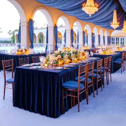 Wish Care Navy Blue Polyester Table Clothes for 4 Foot Rectangle Tables, Wrinkle Free Fitted Table Cover with Pleated Ruffle Table Skirt for Birthday Party Wedding Trade Show Event Display - Image 3