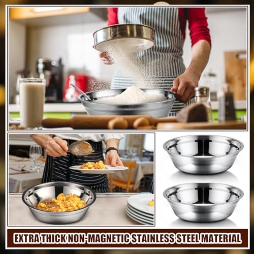 Nuogo 4 Pcs Stainless Steel Mixing Bowls Metal Mixing Bowls Extra Large Basin Salad Basin Deeper Edge Dishwasher Safe Mirror Finish for Home and Commercial, Silver (11 Inch 3.4 Qt) - Image 4