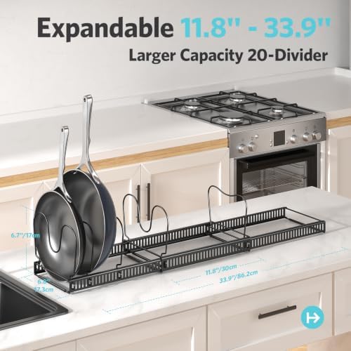 ORDORA Pots and Pans Organizer under Cabinet, 11.8-33.9" 20 Dividers - Image 3