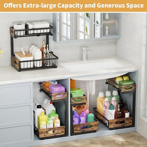 2 Pack Metal Under Sink Organizer with Sliding Drawer, Black - Image 2