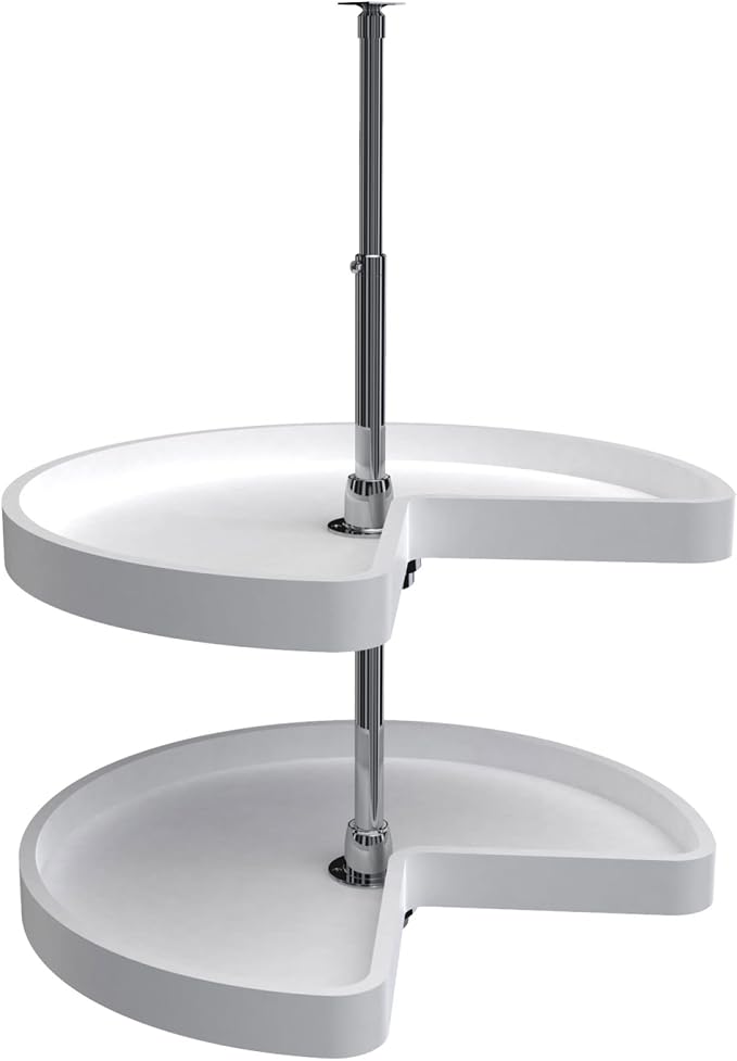 Rev-A-Shelf 24" Kidney Shaped Dual Tier Lazy Susan Organizer for Corner Base Kitchen Cabinets, Plastic Home Storage Shelves, White, 6472-24-11-52 by Rev-A-Shelf