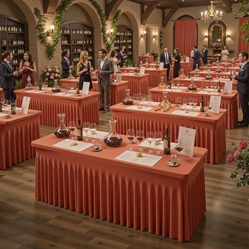 Wish Care 6 Pack Rust Spandex Table Clothes for 6 Foot Rectangle Tables, 6FT Wrinkle Free Fitted Tablecloths Ruffles Design Table Cloth for Party, Banquet, Wedding and Events - Image 3