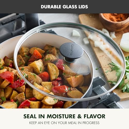 GreenPan Rio Advanced 5QT Saute Pan With Tempered Glass Lid, 5QT Ceramic Nonstick pan with Helper Handle, PFAS-Free, Induction Ready, Dishwasher and Oven Safe, Black - Image 6
