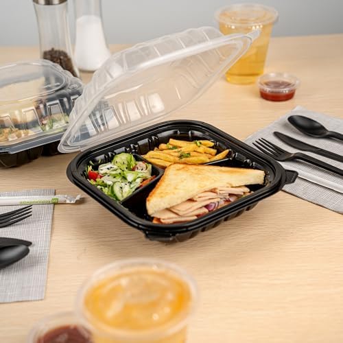 Restaurantware 34 oz Black Plastic Clamshell Container, 100 Pack - Image 4