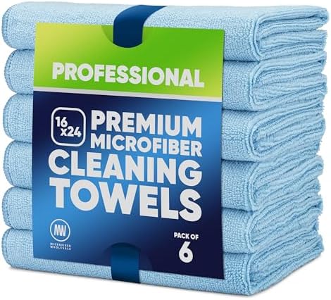 Microfiber Wholesale 16" x 24" Pro Multi Surface Microfiber Towels | 6 Pack (Blue) by MicrofiberWholesale