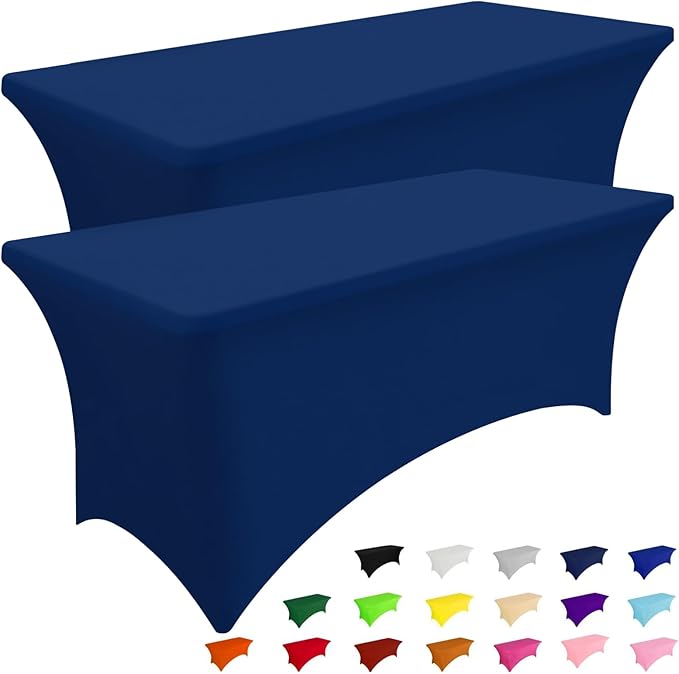 Smiry 2 Pack Spandex Table Cloth 6FT, Elastic Fitted Navy Tablecloth by Smiry