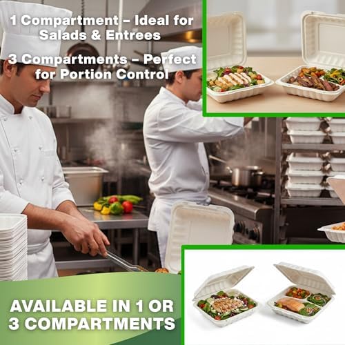 Hinged Take-Out Containers 8″ x 8″ BPA Free, Clamshell To Go Boxes Recyclable, Microwave & Freezer Safe Food Storage Boxes for Restaurants, Catering - Cake Slice Container - White - Image 6