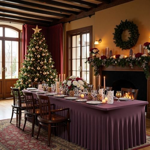 CO-AVE 2pk Burgundy Spandex Tablecloths 6ft for Rectangle Tables, Wrinkle Free Classy Table Skirt Stretchy Fitted Table Cloths Covers 6 Foot for Weddings Birthday Party Events Banquette Baby Shower - Image 5