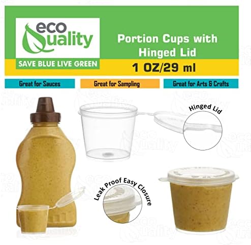 EcoQuality [900 Pack] 1 Oz Leak Proof Plastic Condiment Souffle Containers with Attached Lids - Portion Cup with Hinged Lid Perfect for Sauces, Samples, Slime, Jello Shot, Food Storage & More! - Image 3