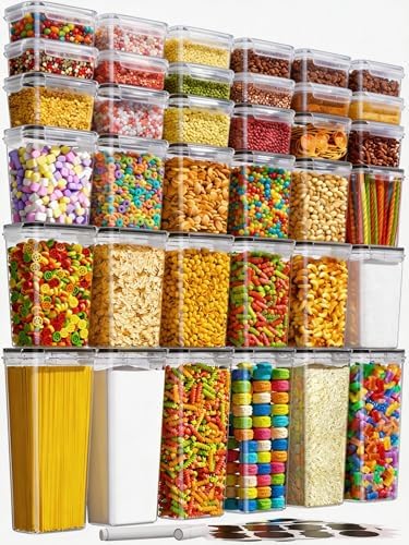 KEMETHY 36 PCS Airtight Food Storage Containers with Lids, Kitchen Pantry Organization and Storage, BPA-Free Plastic Scale Food Canisters for Cereal, Flour, Sugar, Dry Food, Include Labels & Marker by KEMETHYFocusesonCreatingEfficientStorageProductswithQualityMaterials