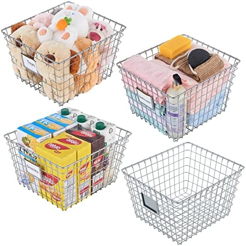 JUNCHU CHERRY 【Extra Large】 Wire Handmade Basket 4 Packs, Kitchen Bathroom Storage, Household Goods Storage, Wardrobe Basket,Silver by JUNCHUCHERRY