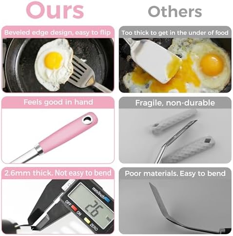 18/0 Stainless Steel Cooking Utensils Set, Heavy Duty Pink Handle for Kitchen Daily Use Party Wedding Housewarming, Dishwasher Safe, 9 Pieces - Image 2