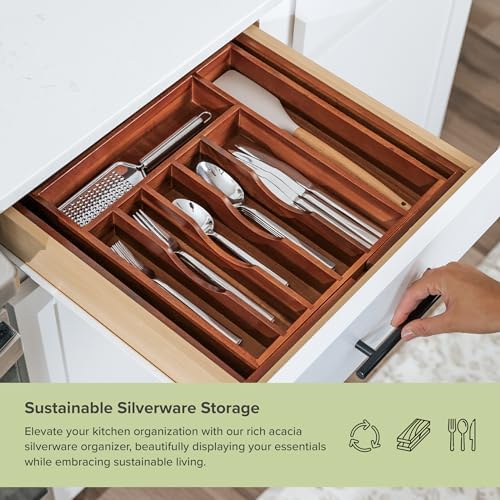 KitchenEdge Silverware & Utensil Drawer Organizer, 14.5-25 in, Acacia | Cutlery, flatware, food-safe contract grade, kitchen drawer fit - Image 5
