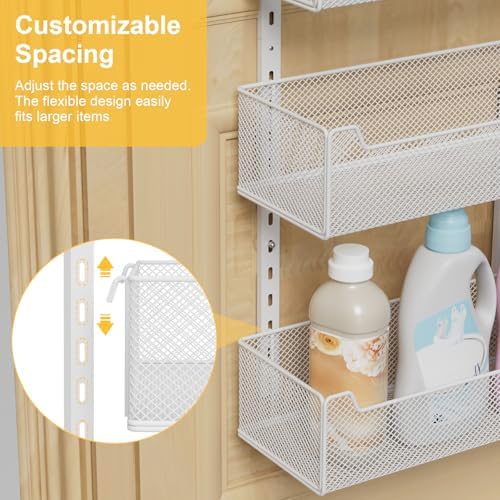 VyGrow Over the Door Organizer, 8-Tier Pantry Organizer with Fully Enclosed Mesh Baskets, Heavy-Duty Metal Hanging Spice Rack for Kitchen Bathroom Laundry Room, 2-in-1 Wall Mount or Door Mount, White - Image 5