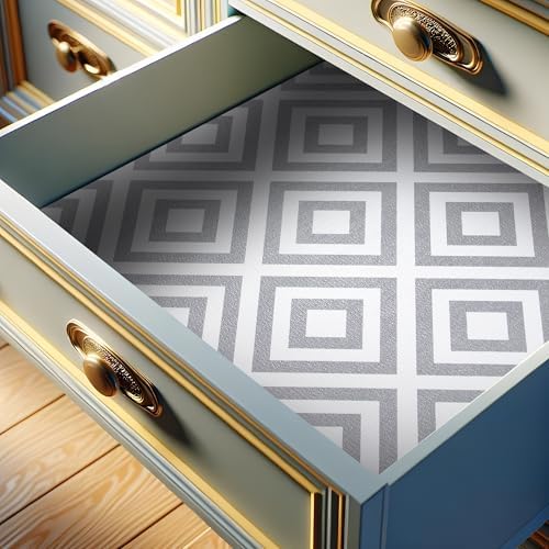 FIFTY FEET 12"x120" Non-Adhesive Shelf Liner for Kitchen Cabinets and Drawers, Washable Non-Slip PVC Cabinet Liner (Gray Plaid)(1 Roll) by FIFTYFEET