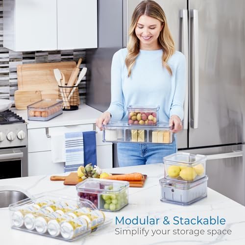 iDesign Crisp 7-Piece Recycled Plastic Refrigerator Organizer Bin Set | With Lids, Clear/Gray - Image 6