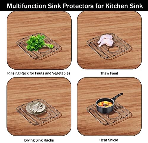 4Pack Stainless Steel Sink Protectors for Kitchen Sink, 13.1"x11.6"x1" Sink Grid Universal with Rear Drain, Rust-Resistant Metal Sink Rack for Bottom of Sink with Sink Strainers (Rear Drain/Set 2) - Image 4