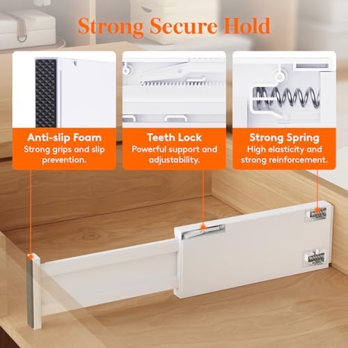 Lifewit 4" High Upgrade Drawer Divider, Adjustable Drawer Organizer Clothes | 9 Pack 11"-17" Expandable White Plastic Drawer Separator for Dresser, Kitchen, Closet, Nursery, Office Organization & Storage - Image 3
