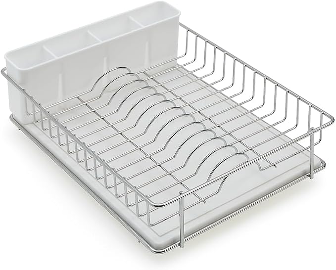 SunnyPoint 304 Stainless Steel Compact Dish Drying Rack, 15.3"x11.6", Diatomaceous Earth Drainboard, Removable Utensil Caddy, Space-Saving Countertop Design (Silvery-Grey) - Image 7