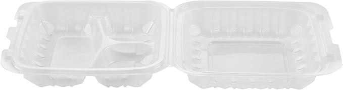 Restaurantware-Chef 101 30 Ounce Hinged Clamshell Containers, 100 Disposable Take Out Boxes - 3 Compartments, Secure Lids, Clear Meal Prep Containers, Microwavable, For Pasta Or Salads - Image 13