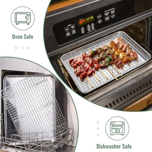 Homikit Half Baking Sheet with Wire Rack (1 Pan+1 Cooling Rack), 18" x 13" | Stainless Steel Cookie Sheet Pan with Cooling Rack Set, Large Bacon Tray for Oven Baking Cooking Roasting, Dishwasher Safe - Image 5