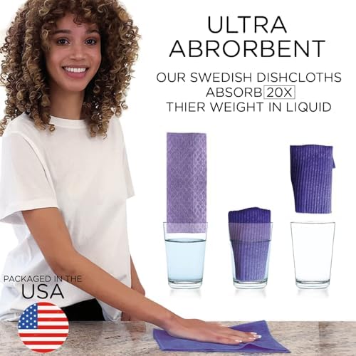 LOLA Swedish Dishcloths for Kitchen 20 Sheets, Biodegradable & Compostable Reusable Paper Towel Cleaning Cloths No Odor Washing Dishes Ultra Absorbent Cellulose Sponge Towel Made in Germany - Image 5