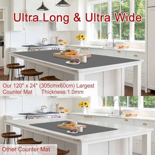 Largest Silicone Mats for Kitchen Counter, 120" x 24" Extra Large Heat Resistant Counter Mat, Kitchen Island Waterproof Thicken Non-slip Countertop Protector Mat, Dark Gray - Image 2