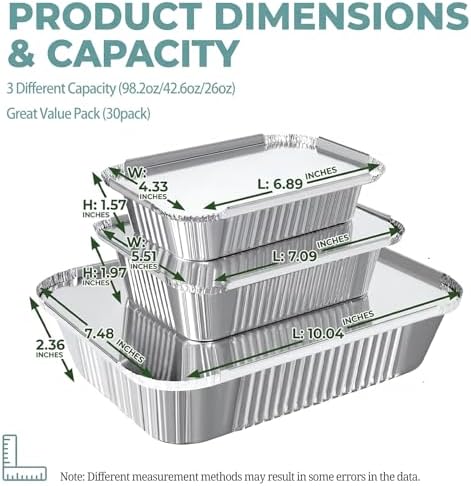 60 Pack Disposable Aluminum Pans with Lids, 10x7.5 and 7.3x5.3 Square 6.9x4.3 Square Combo Set, Disposable Baking and Cake Pan - Image 2