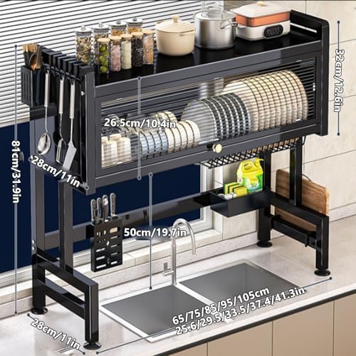 KeepKitchen Sink Shlef Organized Space-Saving,rack dishwashing sink countertop dustproof cupboard storage multifunctional tableware storage drain rack double layer(Black single layer,105cm/41.3in) - Image 2