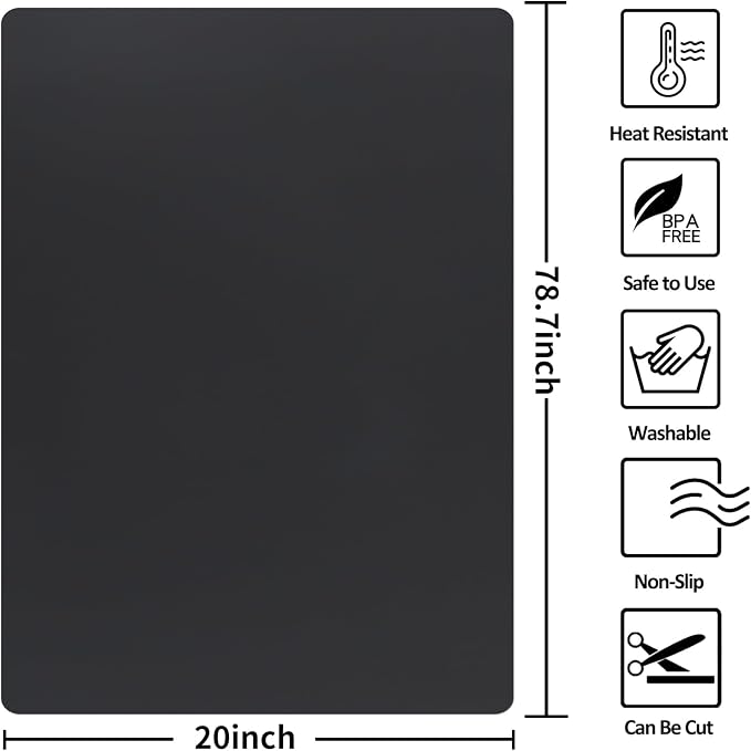 Large Silicone Mat,Silicone Mats for Kitchen Counter Island Dinner Table Countertop Protector Heat Resistant Mat (78.7”L x 20”W, Black) - Image 2