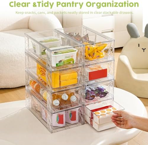 8 Pack Acrylic Storage Drawers, Clear Stackable Storage Drawers, Acrylic Organizers Drawers for Under Sink, Pantry, Bathroom, Makeup Organizers Cosmetic Display,Classroom Storage Organization, Medium - Image 5