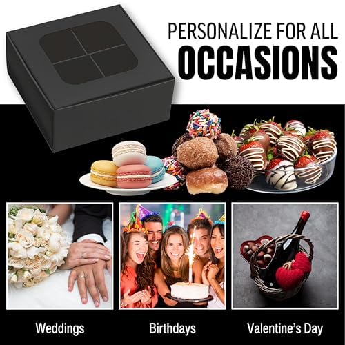 100 pcs Black Mini Truffle Box for 4 Treats with Window and Dividers, Bakery Boxes, 3.5 x 3.5 x 1.57 Inches VERY SMALL Baking Boxes for 4 Treats, Square Truffles Box for Gift Giving - Image 5