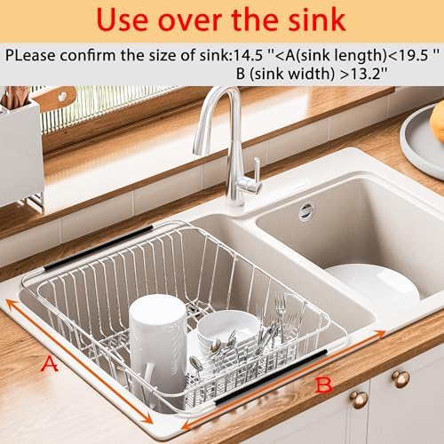 NiuYichee Stainless Steel Dish Drying Rack(15" L X 12.6" W X 4.7" H), Expandable Fruit & Vegetable Drain Rack Over Sink, Dish Drainer Rack in Sink, with Utensil Holder & Silicone Mat(16") - Image 6