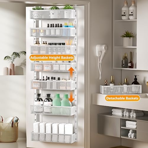 8-Tier Over The Door Pantry Organizer with Mesh Baskets, Adjustable & Stable Hanging Spice Rack for Kitchen, Bathroom, Bedroom, and Baby Essentials Storage (16" W 8-Tiers, White) - Image 7