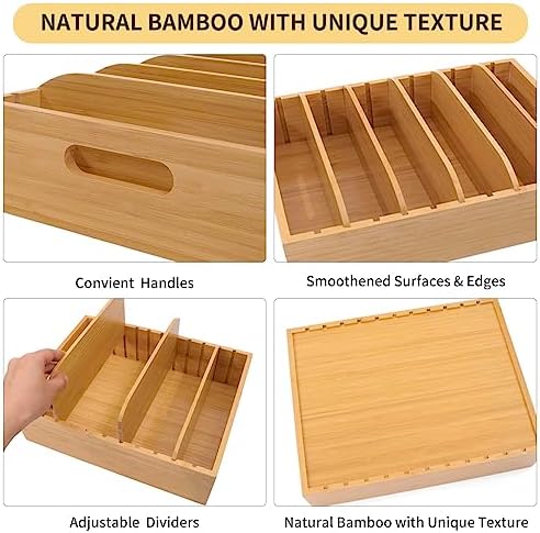 Bamboo Lid Holder Food Container, Kitchen Organizer with 5 Adjustable Dividers, Cabinet Organizer for Food, Kitchen Gadget, Container Lids (2pcs) - Image 3