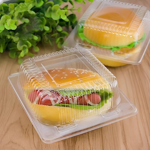 Jizvxe 200 Pcs Clear Plastic Take out Containers,Disposable Fancy Hinged Top Square Clamshell Food Boxes,Cake Slice Containers Clamshell Takeout Tray with Clear Lids,5.3x4.7x2.8 Inch - Image 6