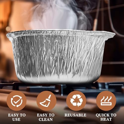 Ziliny 24 Pcs Disposable Aluminum Pot with Lid Round Foil Pans Disposable Cookware Food Container for Vacation Trips Camping Baking Heating Cooking (33.8,67.6,121.7 oz) - Image 4