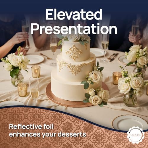 O'Creme Round Cake Board 24 Inch Rose Gold Foil Drum 1/2" Thick 5pk | Disposable rose gold foil cake circles with a gorgeous design. Sturdy, durable half-inch thick drums support tiered cakes. - Image 5