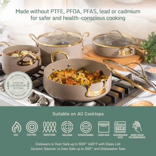 Bloomhouse 15-Piece Ceramic Nonstick Cookware Set, Two Time Oprah's Favorite Things, Heavy-Gauge Aluminum Pots and Pans Set, PFAS & PFOA & PTFE Free Ceramic Cookware, Oven Safe to 500°F, Cappuccino - Image 6