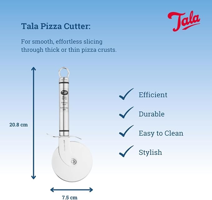 Tala Stainless Steel Pizza Cutter, Pizza Wheel Perfect for Cutting Freshly Cooked Pizza into Slices, Dishwasher Safe, 20.7 x 7.5 x 1.6 cm - Image 2