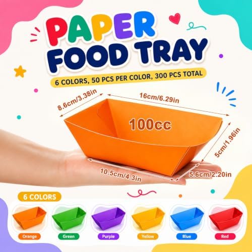 Uiifan 300 Pcs Paper Food Boats Disposable Paper Food Tray,Rainbow - Image 2