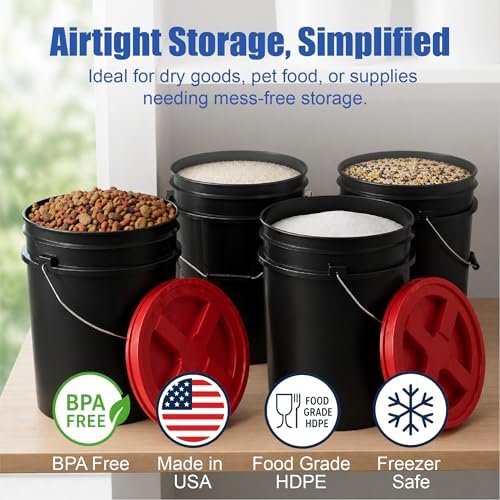 ePackageSupply 5 Gallon Bucket - Food Grade w/Lid BPA-Free, Black/Red, 3 | Airtight Gamma Seal Screw-On Lid, Heavy-Duty 90 Mil HDPE Plastic, Food Safe and Durable Container, Bulk Storage, Made in USA - Image 2