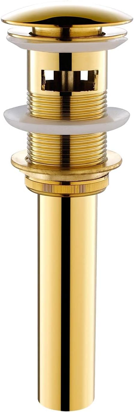 Pop Up Sink Drain with Overflow Bouncing Style Stopper Brass Gold Finish…