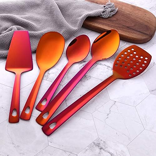 12 Pcs Cooking Utensil Set, Stainless Steel Orange Titanium Plated Cookware Sets with Public Fork/Spoon, Cake Shovels, Spatula, Ladles, Solid Spoon, Slotted Spoon, Pasta Server, Kitchen Tool Gadget - Image 3